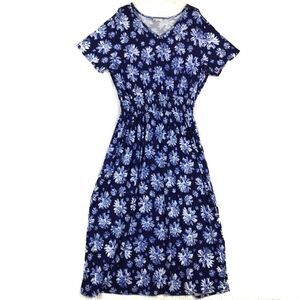 CW Classic Womens Dress Maxi Sundress Blue‎ Floral Short Sleeve V Neck Plus 2X